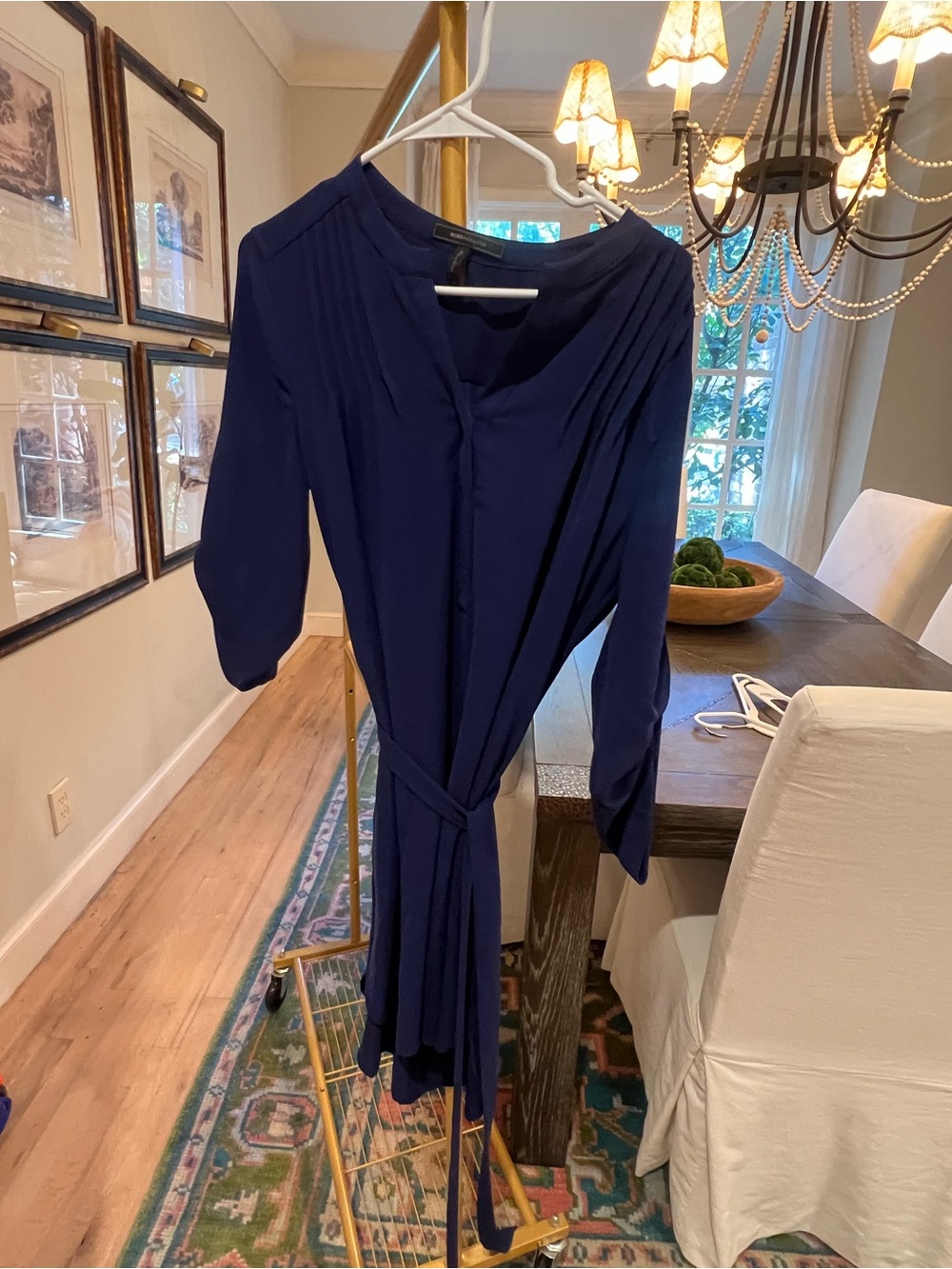 BCBG Women's Navy Blue Button-Front Tie-Waist Dress
